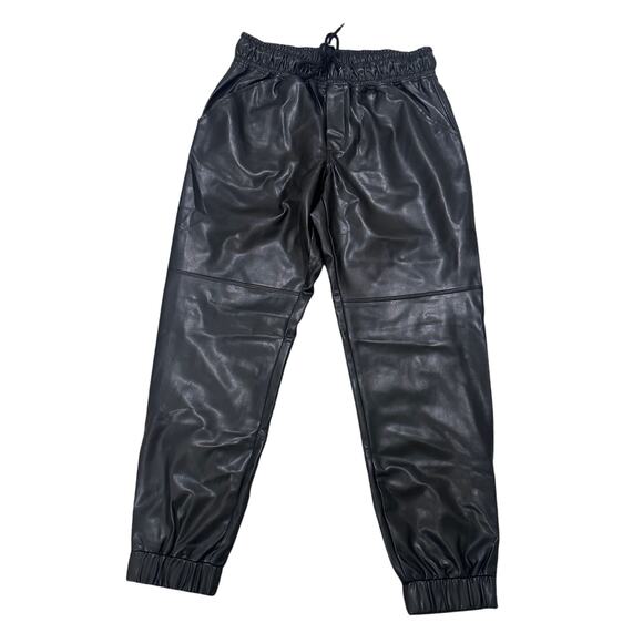 NWT David Lerner Soft Vegan Leather Relaxed Fit Black Blake Ankle Zip Joggers, S - Picture 1 of 11